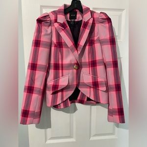 Smythe pouf sleeve one button blazer - flamingo plaid- SIZE 10